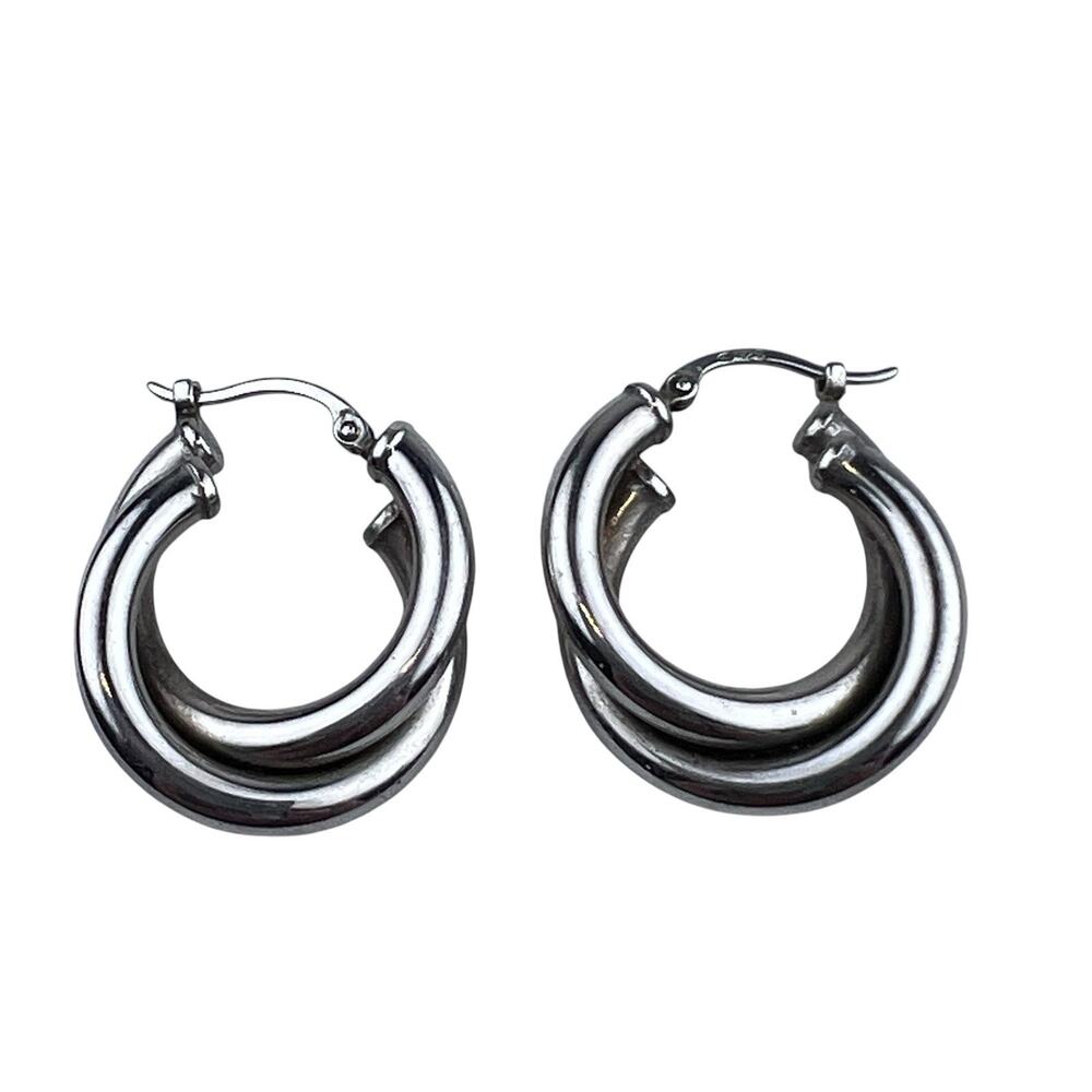 Double Hoop Sterling Silver Pierced Earrings